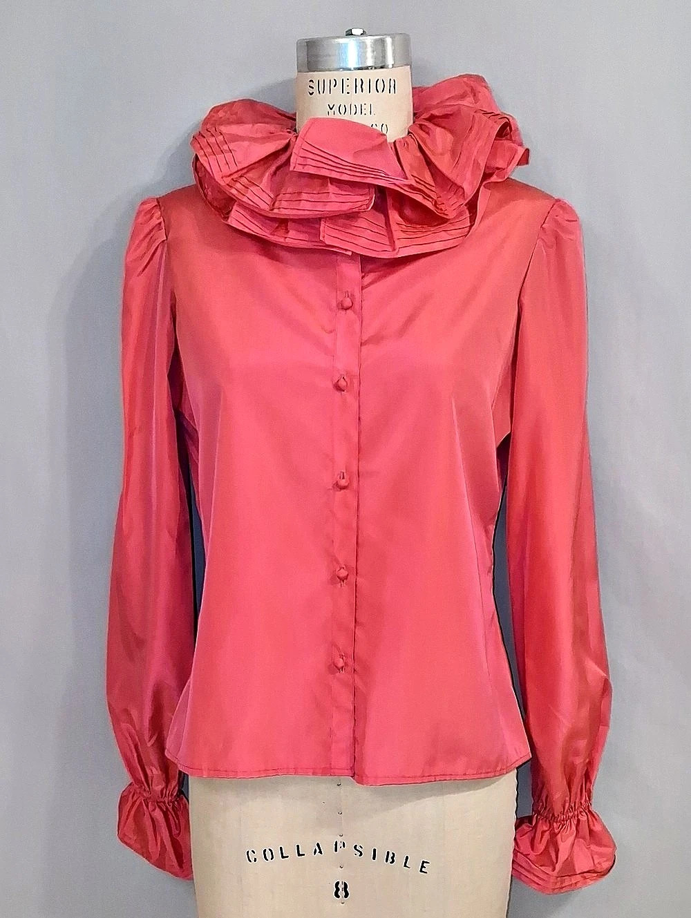 Vintage Ruffled Collar Blouse Hot Pink by Malbe Saks Fifth Ave